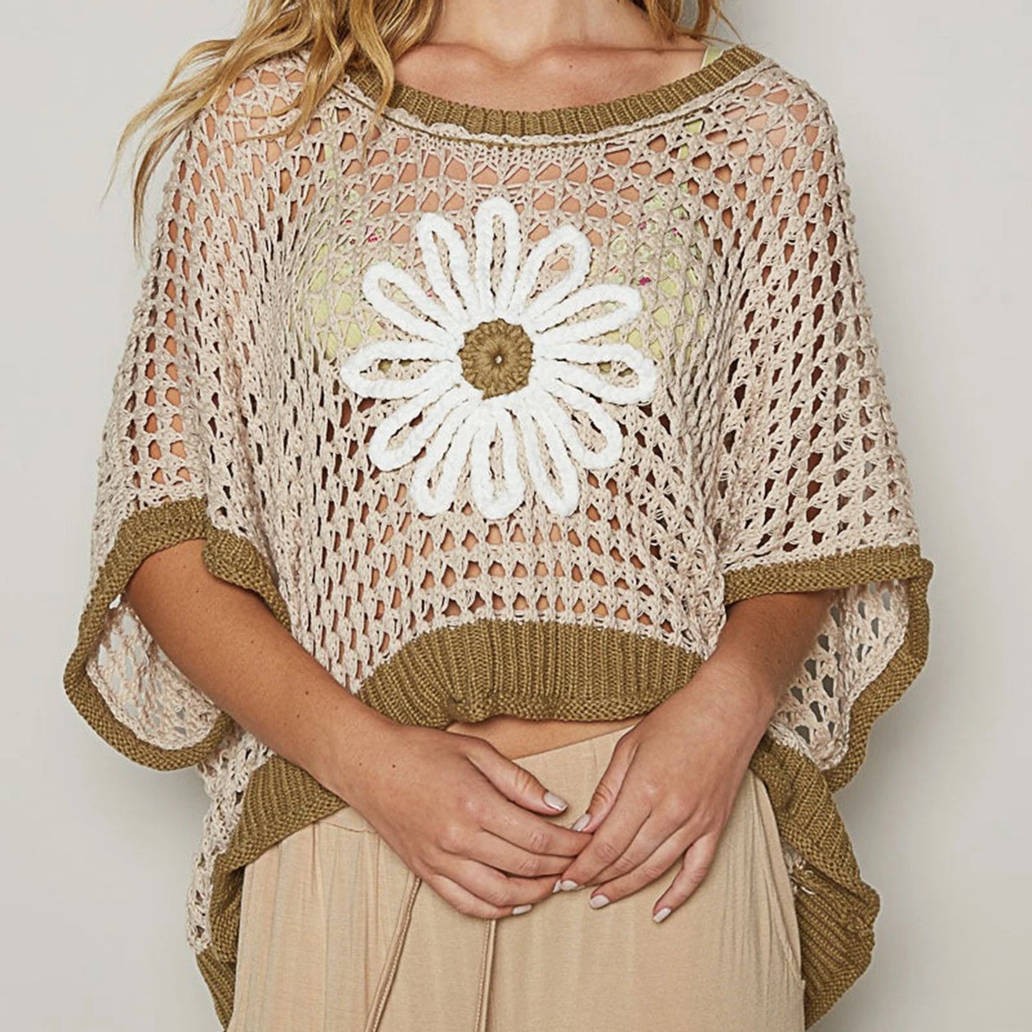 Casual Crochet Hollow Out Daisy Embroidery Top for Women