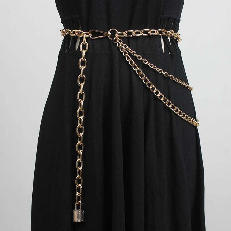 [EAM] Silver Color Metal Chain Long Irregular Belt Personality Women New Fashion Tide All-match Spring Autumn 2025 1DH8768