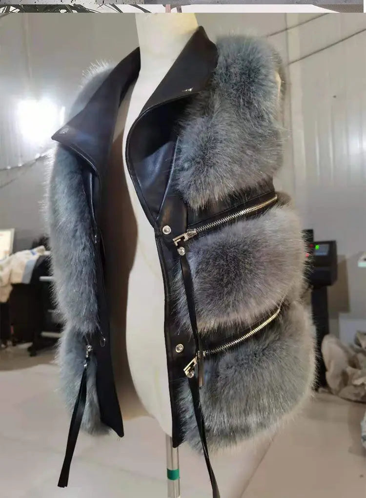 Women's Vest Short Coat Slim Fit Fashionable Young Style, Versatile for Autumn and Winter, 2024 Splicing Imitation Fur Jacket