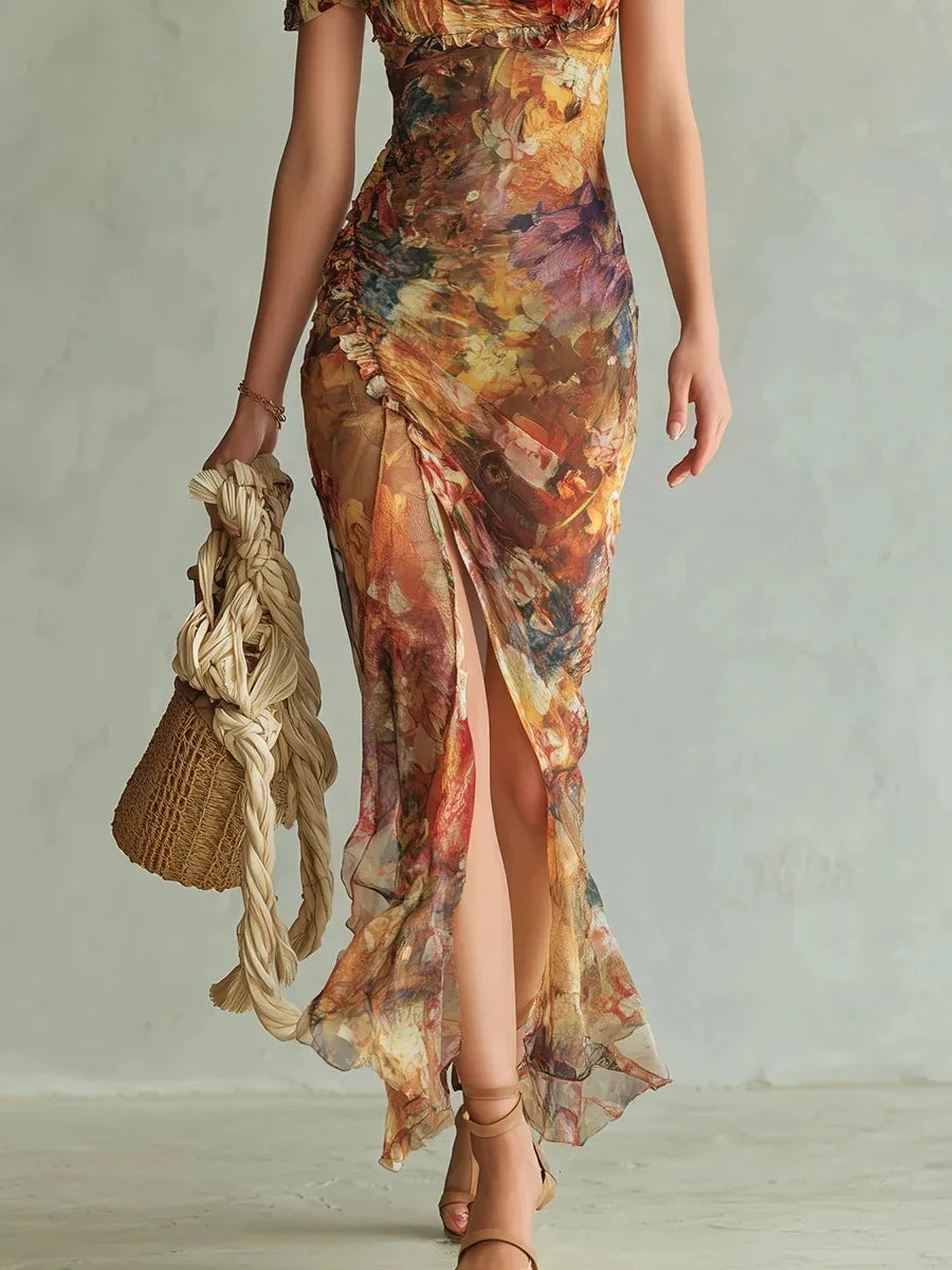 Elegant Lace Print Square Neck Tube Dress for Women