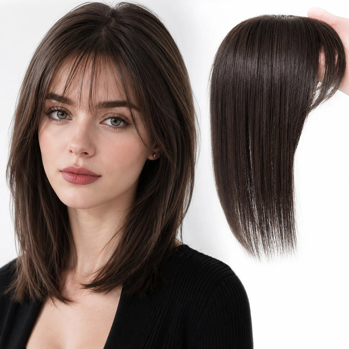 Brown Straight Silk Base Human Hair Topper for Women