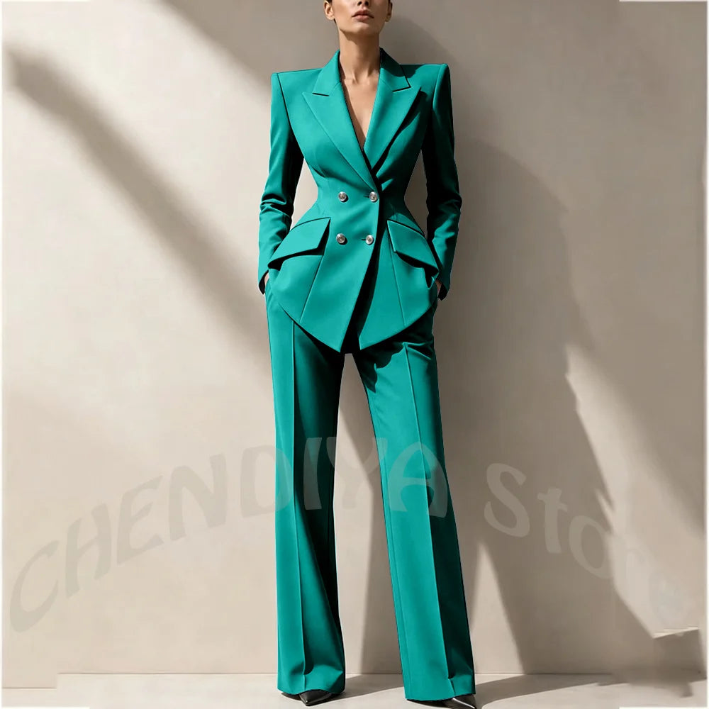 New Arrival Women's Two Piece Suit Peak Lapel Slim Fitted Classic Double Breasted Wedding Guest Evening Gala Party Female Set