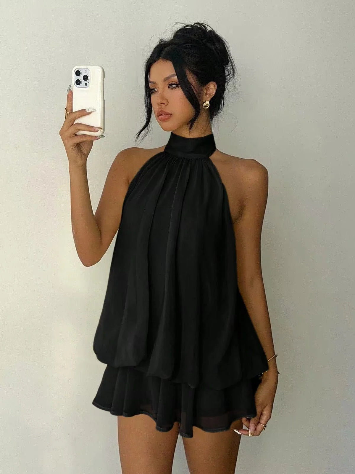 Backless Halter Waist Cinched Mini Dress for Women