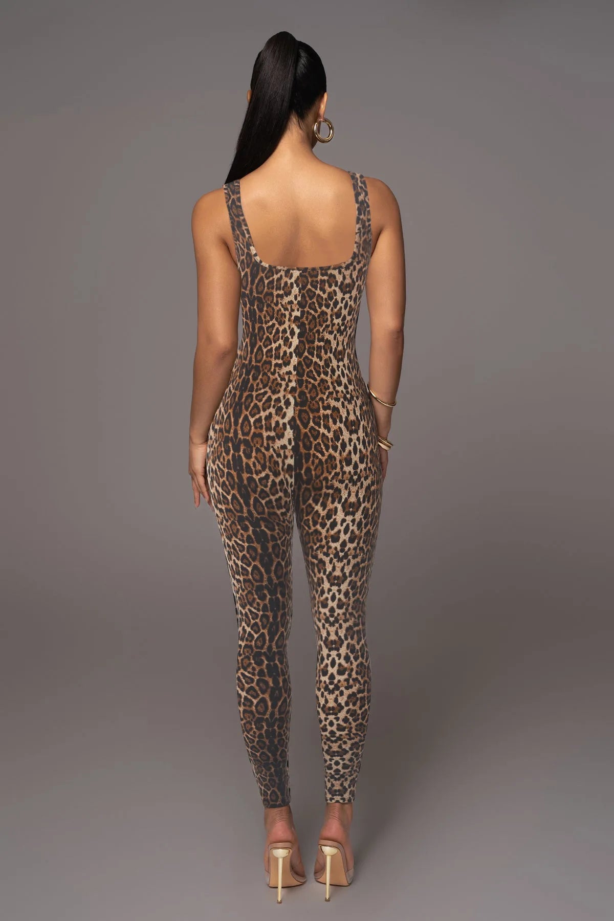 Leopard Print Sleeveless Bodycon Jumpsuit for Women