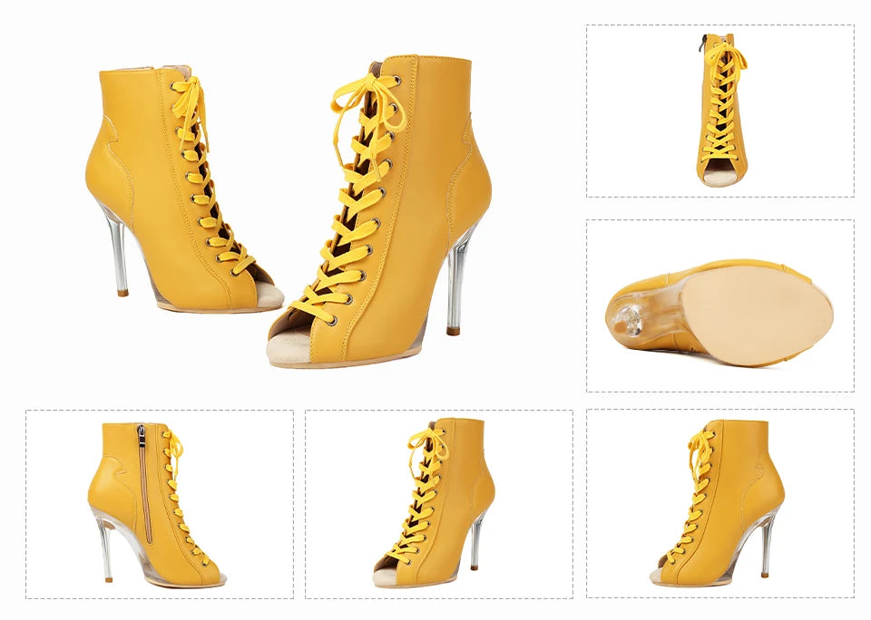 Lace-Up Crystal Heel Ballroom Dance Boots for Women