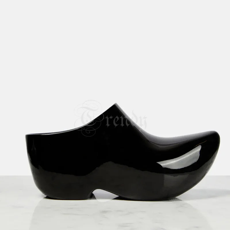 Black Mirror Leather Pointed Toe Crystal Slingback Mules For Women