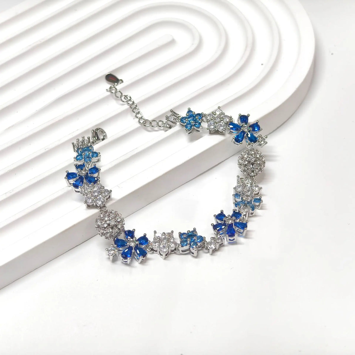 Vintage Blue Floral Zircon Necklace and Bracelet Set for Women