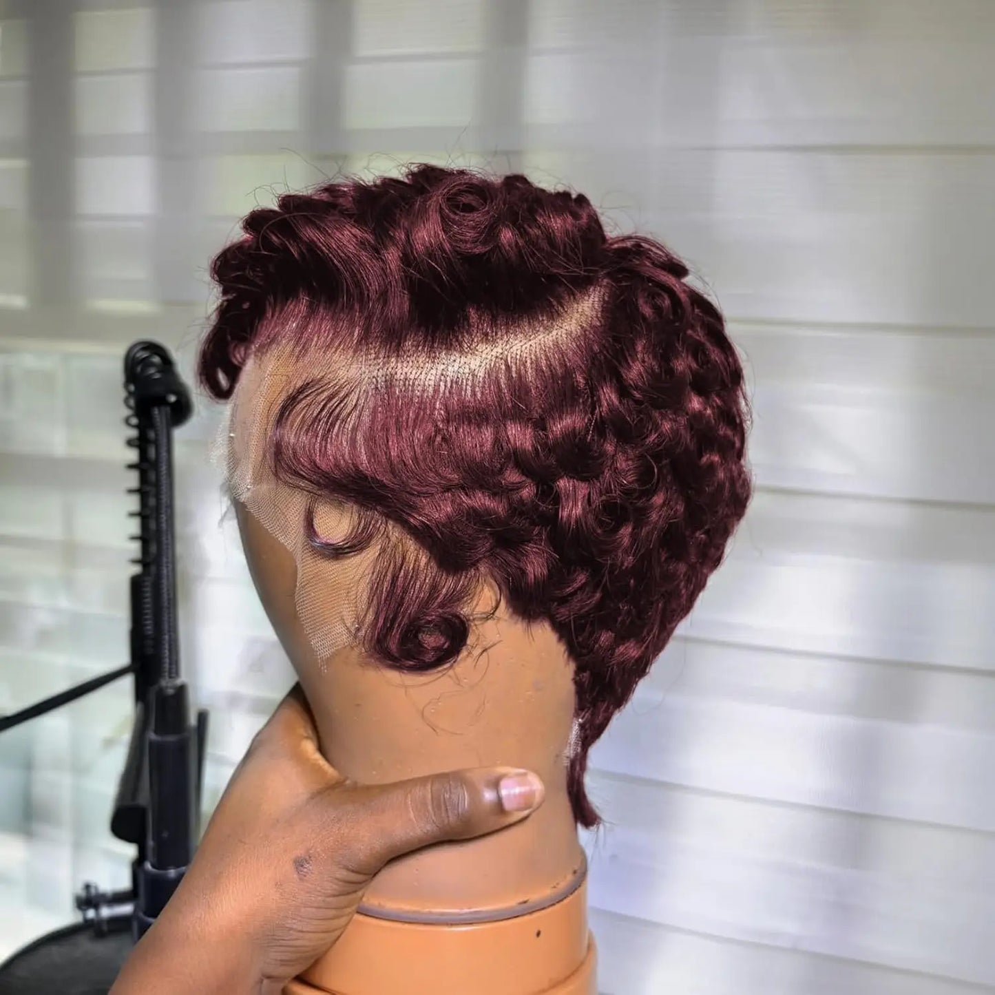 Pixie Cut Curly Lace Front Brazilian Human Hair Wigs 13X4 Lace Front Wigs Side Part Short Bob Wigs 180% Density