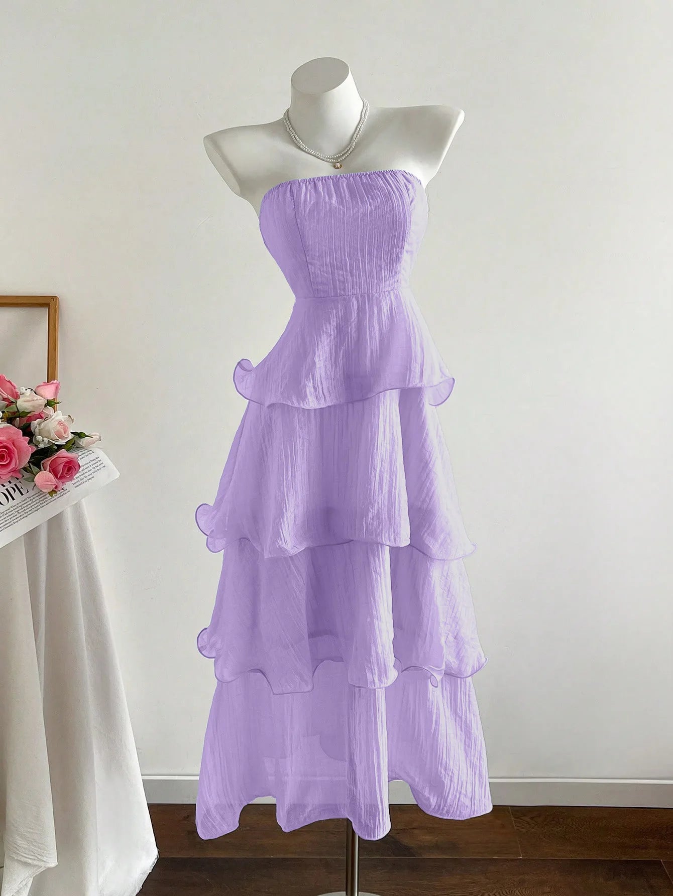 Solid Color Tube Top Layered Elegant Maxi Dress for Women