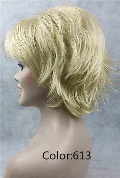 Fluffy Short Straight Layered Blonde Synthetic Wig For Women