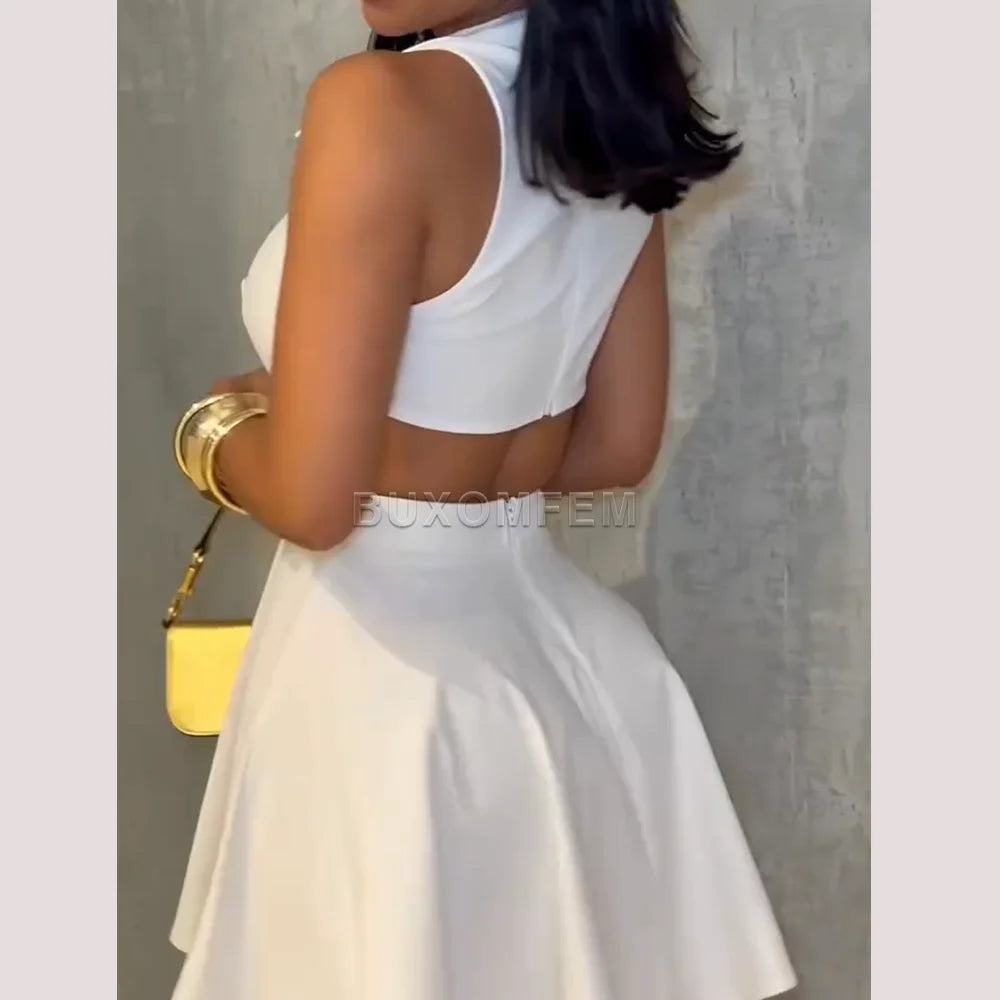 Women Stylish Short Skrits Buttoned Formal Outwear Ladies' Sleeveless V-Neck Dress Party Evening Dresses Women's New Clothing