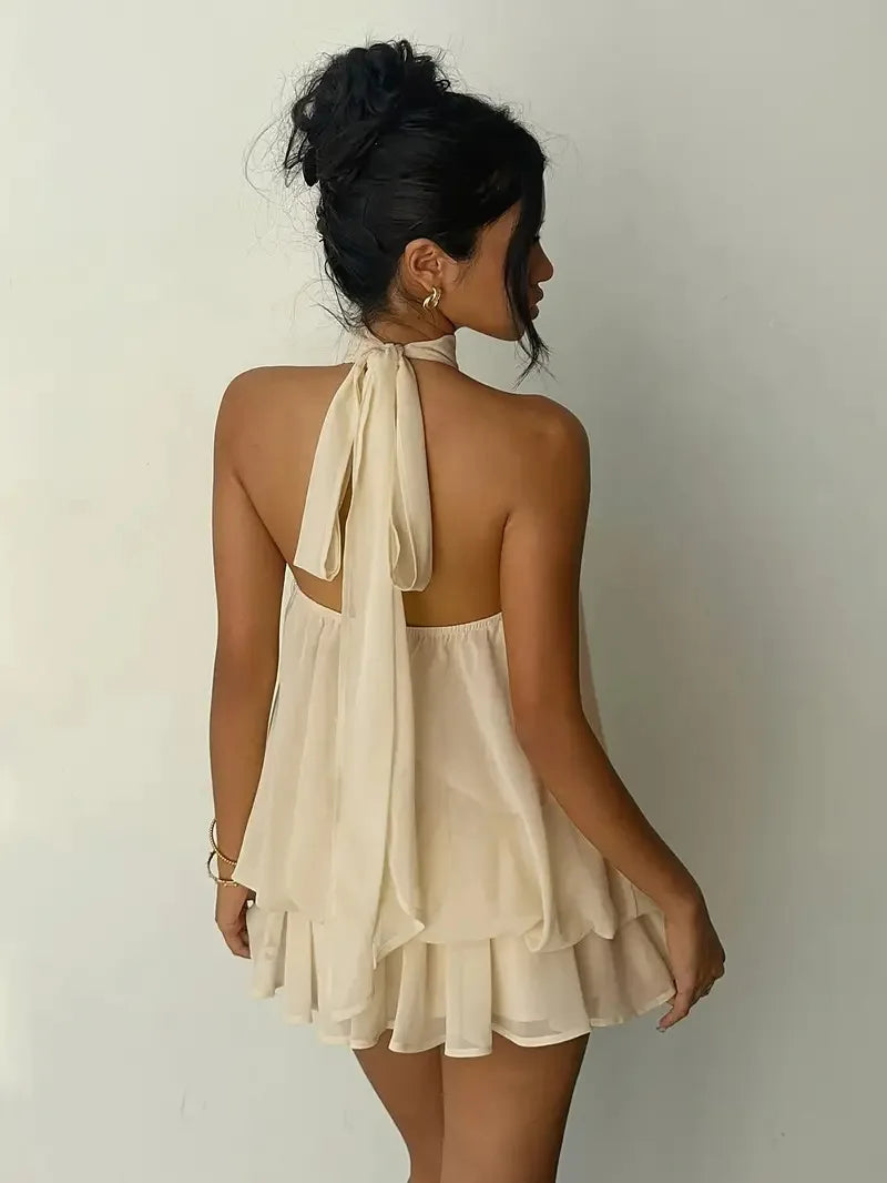Chiffon Halter Backless Summer Mini Dress for Women