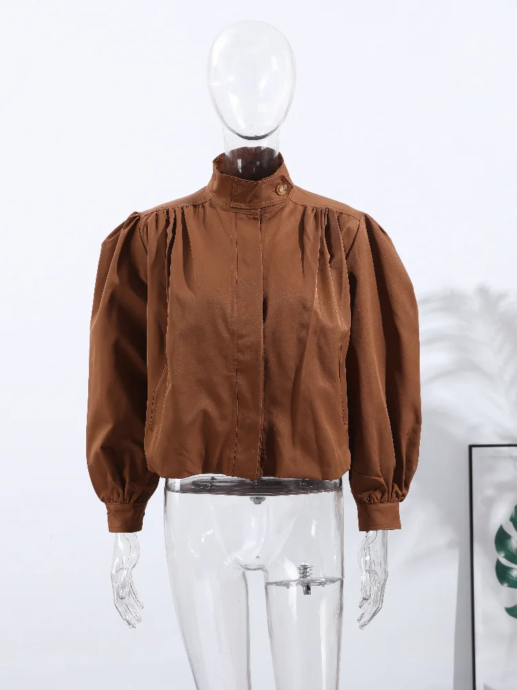 Lightweight Standup Collar Solid Short Jacket for Women