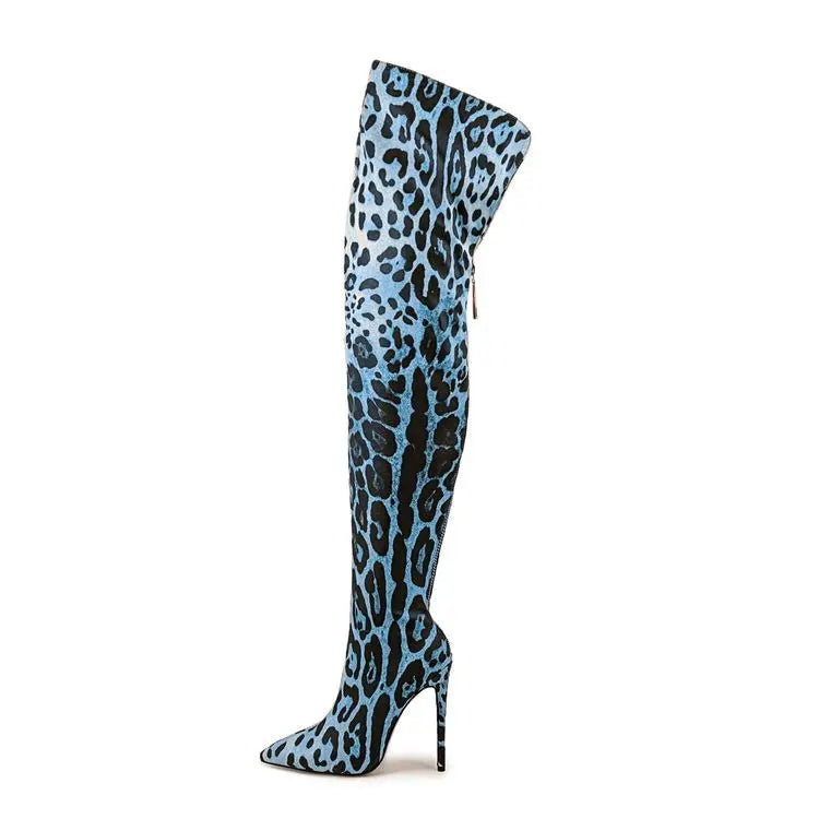 Purple Gradient Leopard Print Over-the-Knee Boots for Women