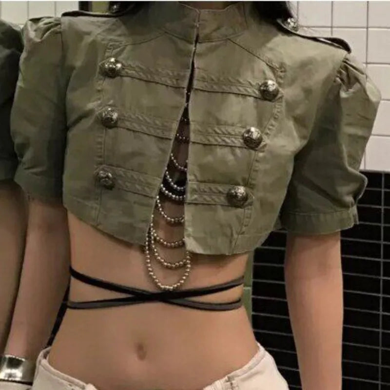 ANJY Summer New Women American Style Vintage Fashion Slim Fit Denim Short Jacket Stand Collar Puff Sleeve Washed Ins Coat A24293
