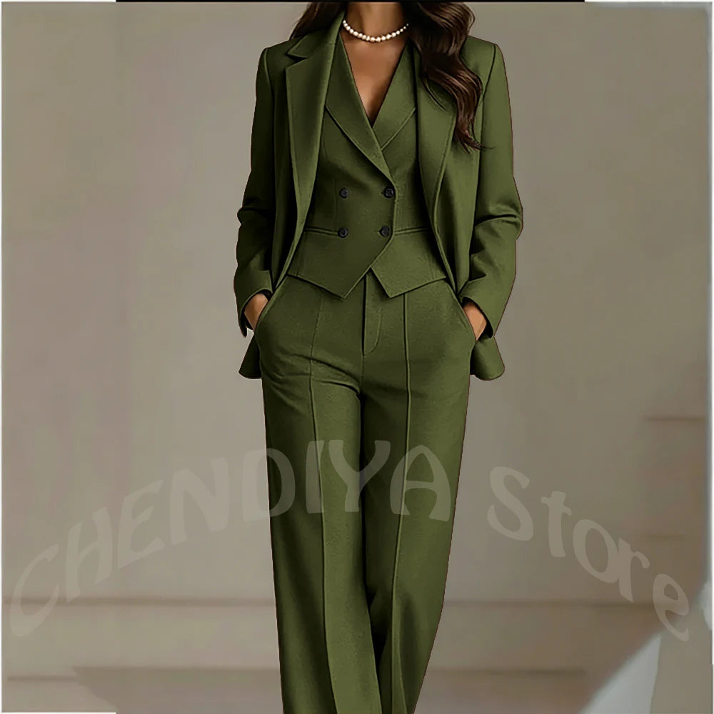 Elegant Solid White Women Suit Slim Fit Long Sleeve Notched Lapel Casual Business Wear Professional Female Work Outfit 3 Pieces