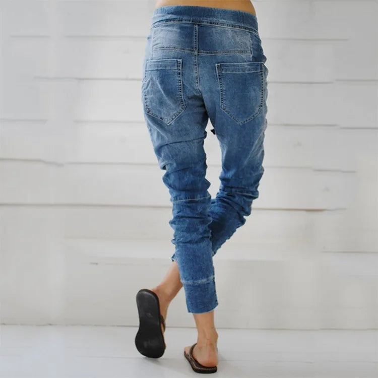 Elastic Waist Slim Fit Pegged Tapered Pants For Women