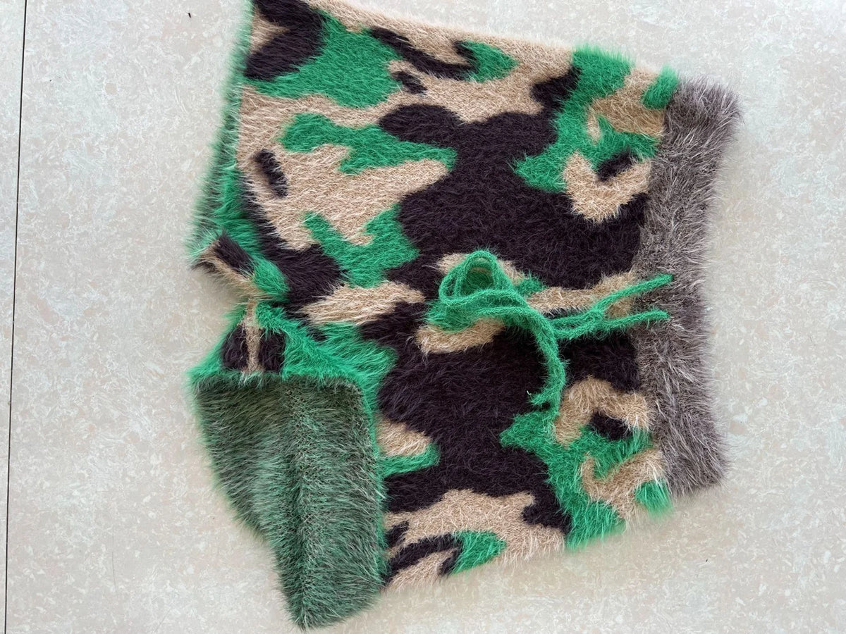 Fuzzy Camo High Waist Drawstring Shorts for Women