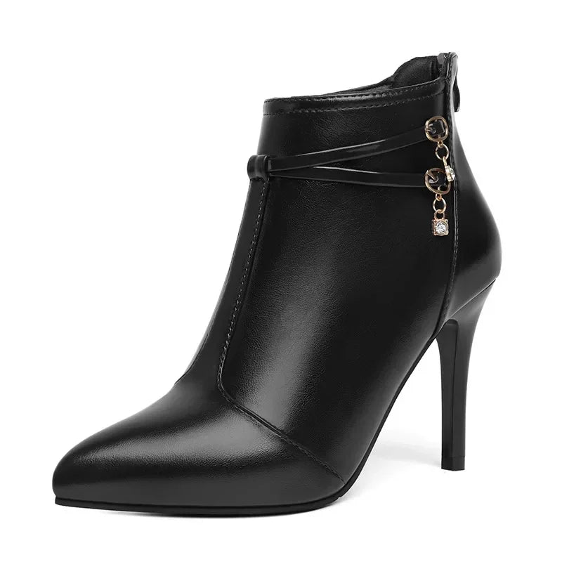 Crystal Pointed Toe High Heel Ankle Boots for Women