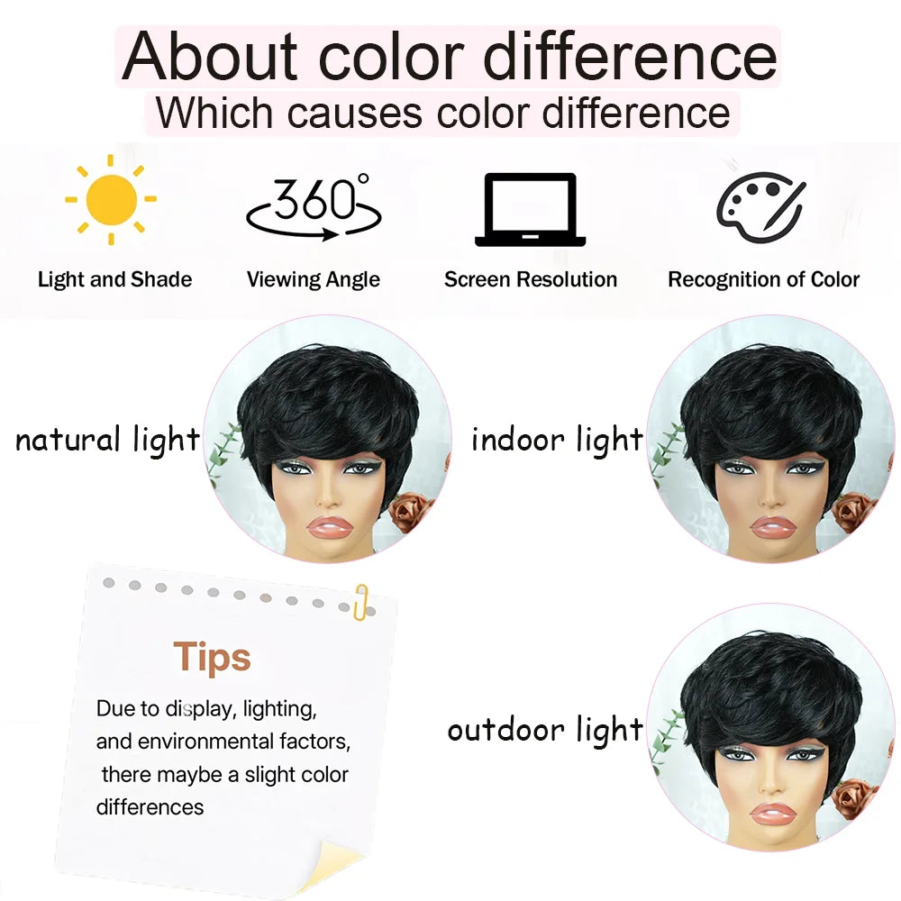 Pre Plucked Straight Human Hair Short Pixie Wig for Women
