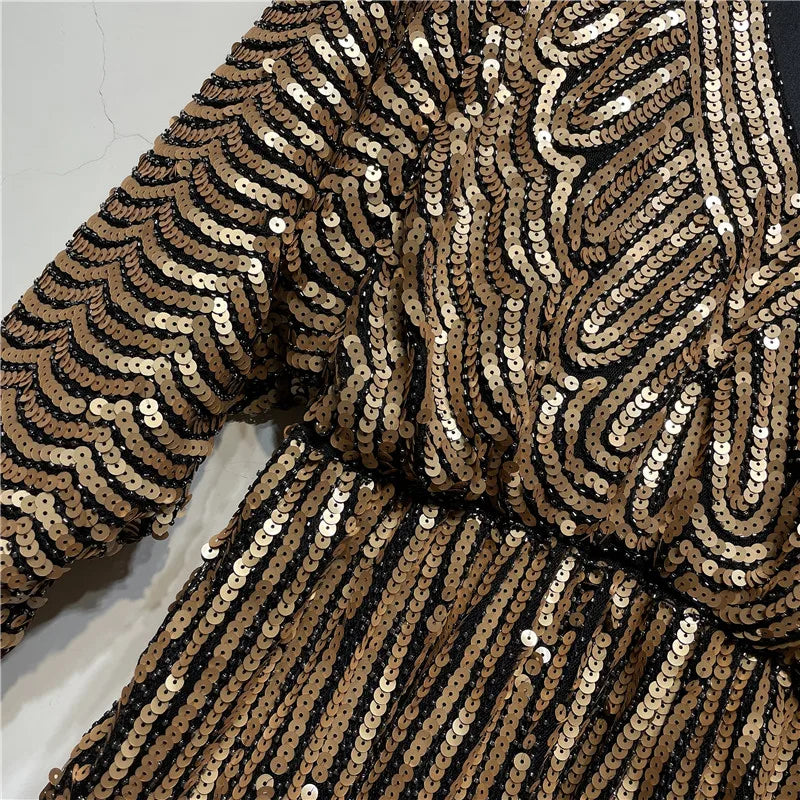 Ladies New Heavy Handmade Bling Beaded Sequins Batwing Sleeve Top Slimming Oversized Blouse Elegant Nightclub Pullover Shirts
