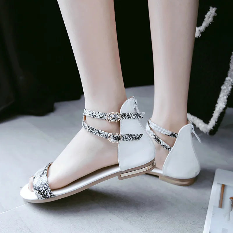 Snake Print Leather Gladiator Sandals