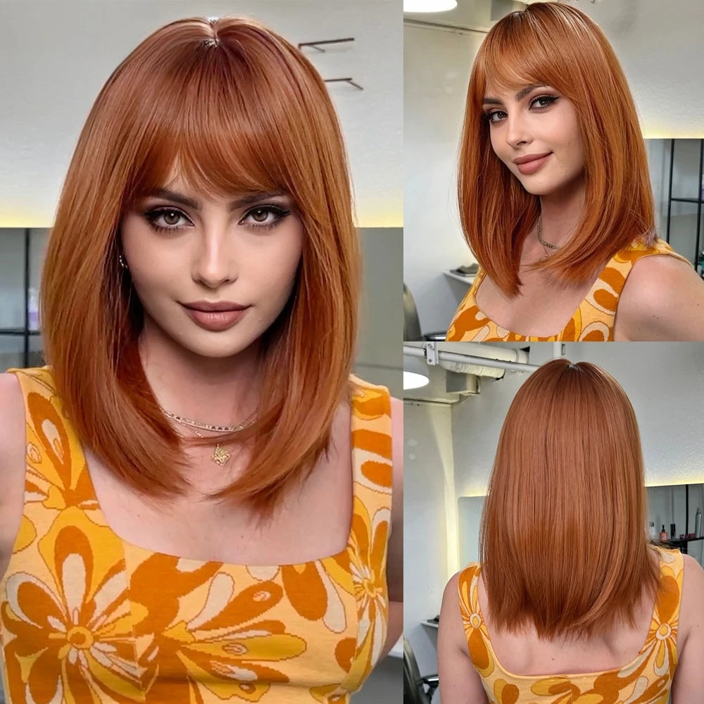 Medium Length Straight Blonde Wig With Bangs for Women