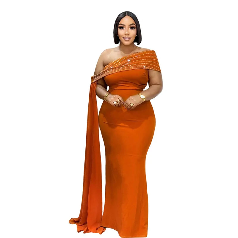 Off Shoulder Glitter Diamond Long Evening Dress for Women