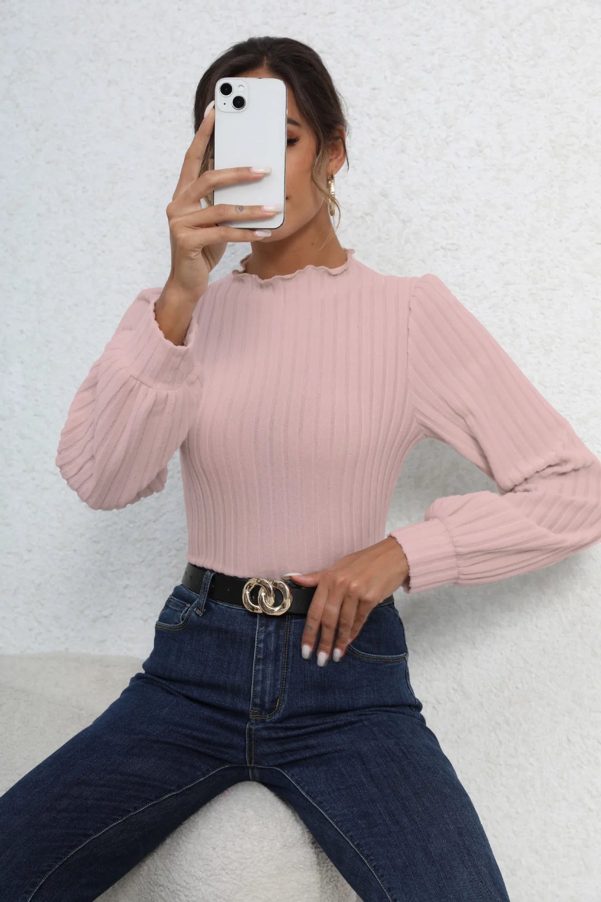 Long Sleeve Ribbed Knit Slim Fit Bodysuit for Women