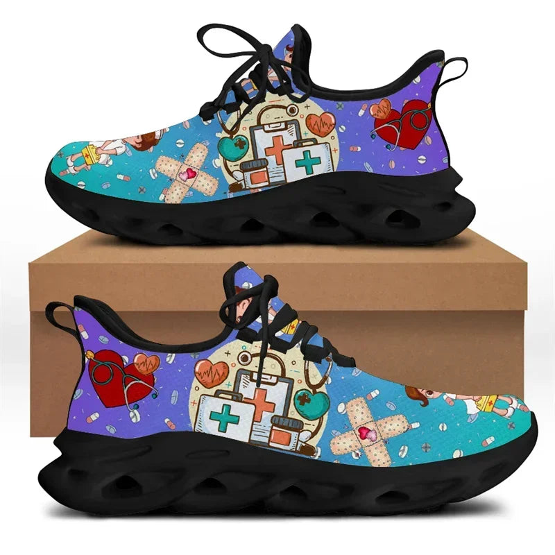 Cute Cartoon Print Lace-Up Nursing Shoes for Women