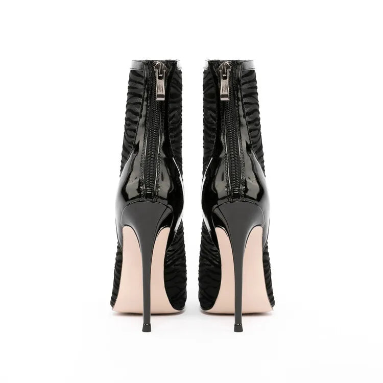 Elegant Black Mesh Stiletto Ankle Boots With Pointy Toe Rear Zipper For Women