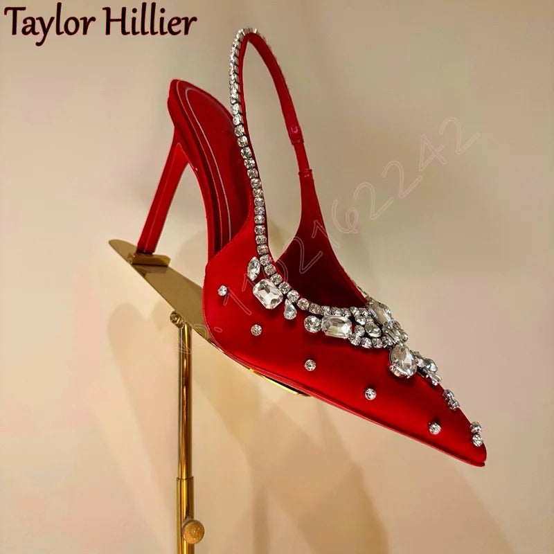Elegant Rhinestone Satin Stiletto Dress Pumps for Women