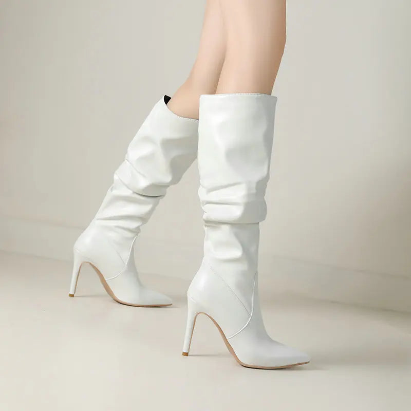 Pleated Stiletto Pointed Toe Boots