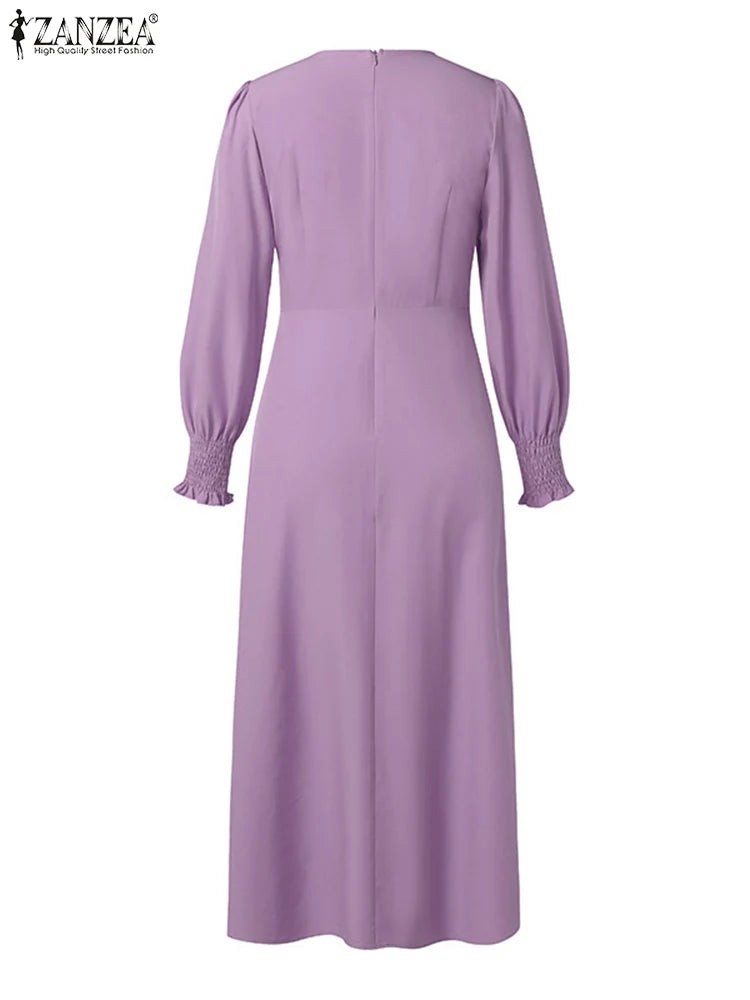 Pleated Lantern Sleeve Maxi Dress