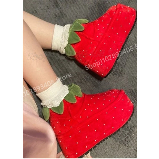 Red Strawberry Design Thick Soled Sweet Pumps Waterproof Cosplay Runway Style Fashion Big Size Women Shoes 2025 New Para Mujere