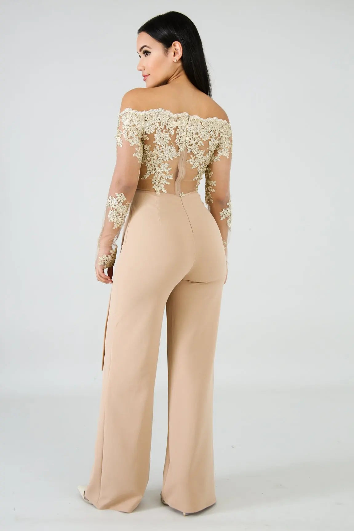 Elegant Lace Stitching Wide Leg Jumpsuit for Women