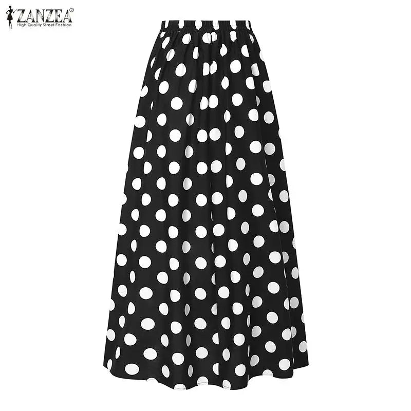 Polka Dot Pleated Maxi Skirt