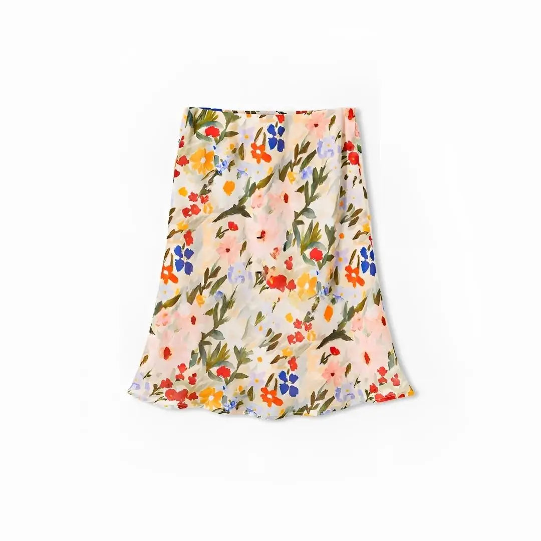 High Waist Painterly Print Satin Midi Dress For Women