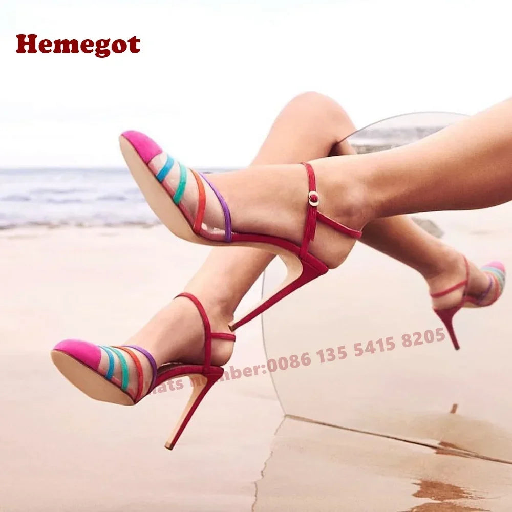 Air Mesh Round Toe Buckle Strap Stiletto Sandals for Women