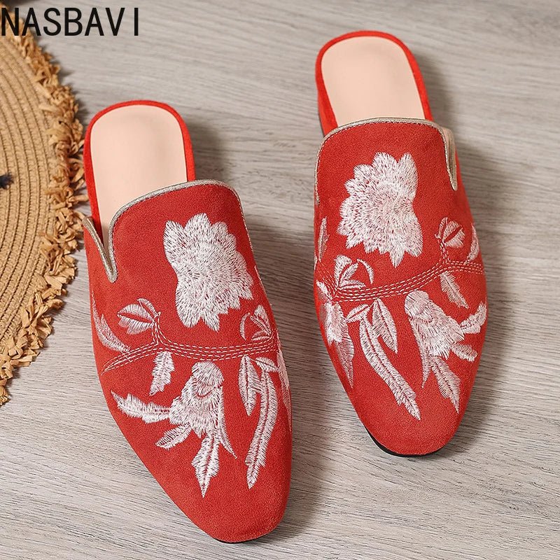 Chic Floral Velvet Embroidered Mules