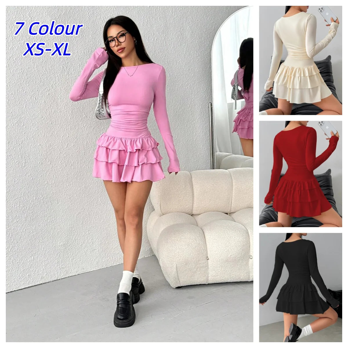 Elegant Cascading Ruffle Flare Sleeve Bodycon Dress for Women