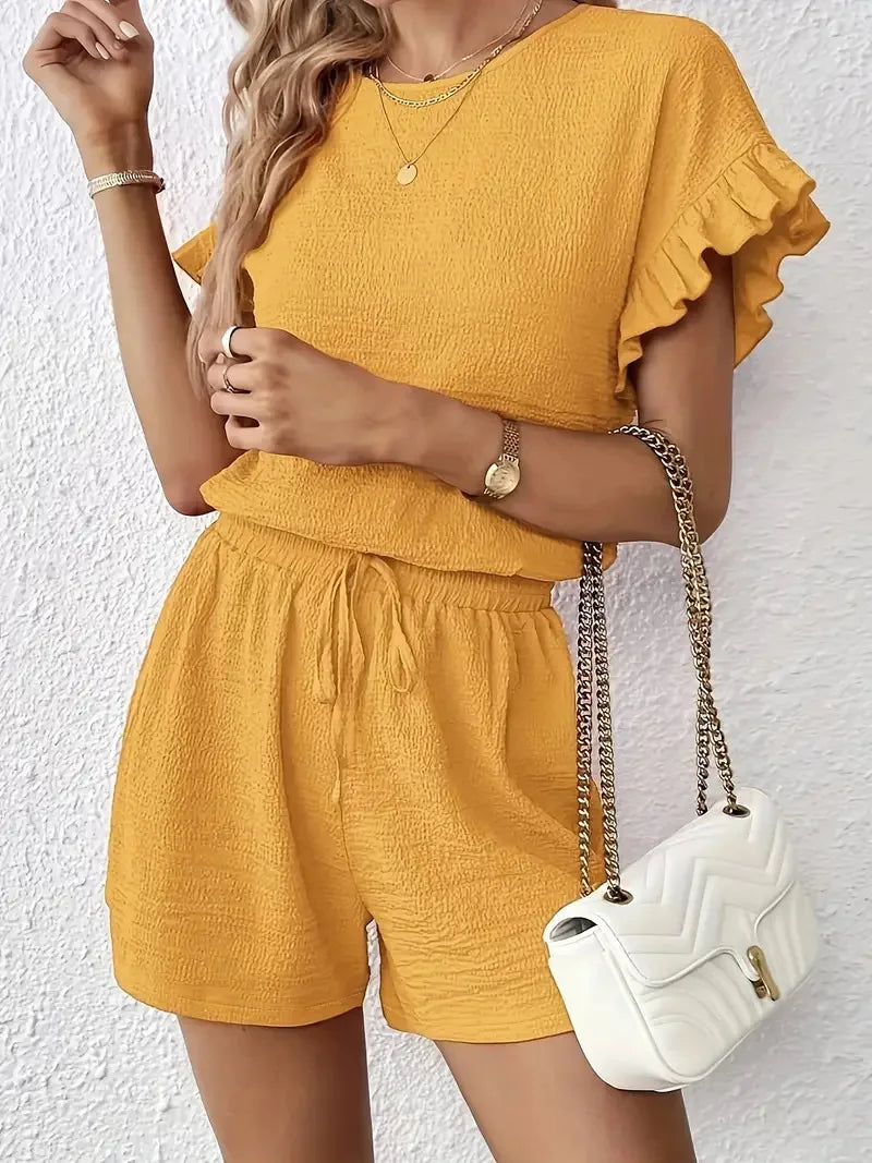 Casual Vacation Wear Two Piece Shorts Set for Women