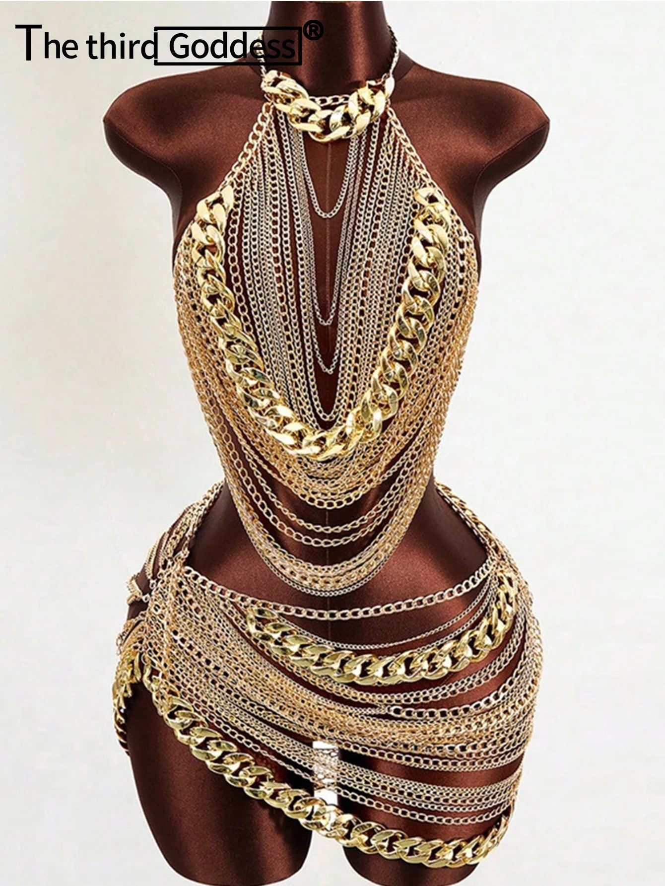 Sheer Metal Chain Dress with Backless Detail for Women