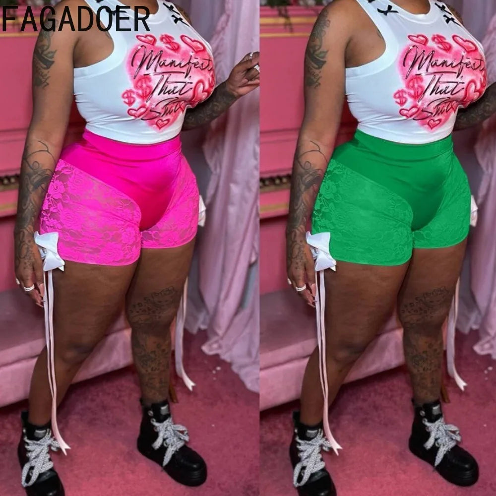 Lace Bow Bandage High Waist Shorts
