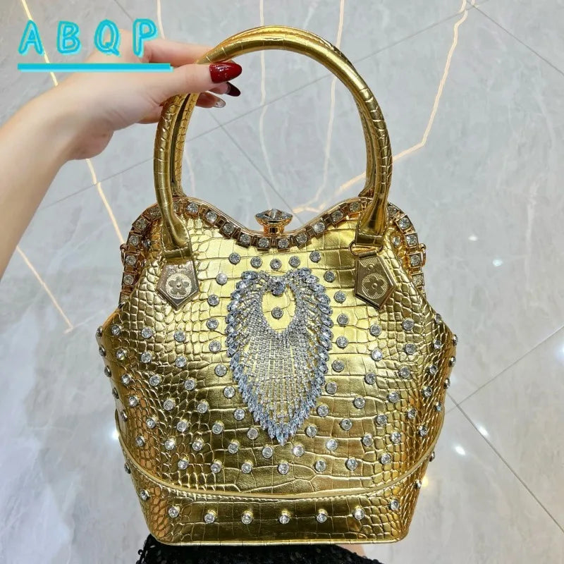 New Women's Dinner Bag with Diamonds Shiny Dinner Party Handbag Luxury Brand Diamond-encrusted Fashionable Women's Shoulder Bag