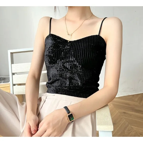 Knit Crop Tops for Women Sleeveless Sexy Vests New Spring Summer 2025 Backless Off Shoulder with Bra Pad Slim Casual Tank Camis