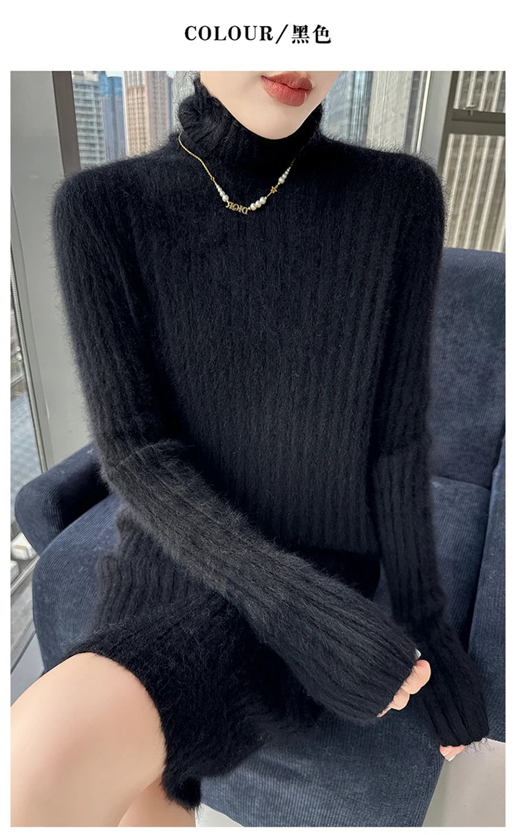 High Neck Slim Fit Stretch Knit Mini Dress for Women