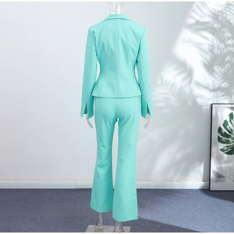 Turn-Down Collar Tailored Blazer Skirt Set for Women