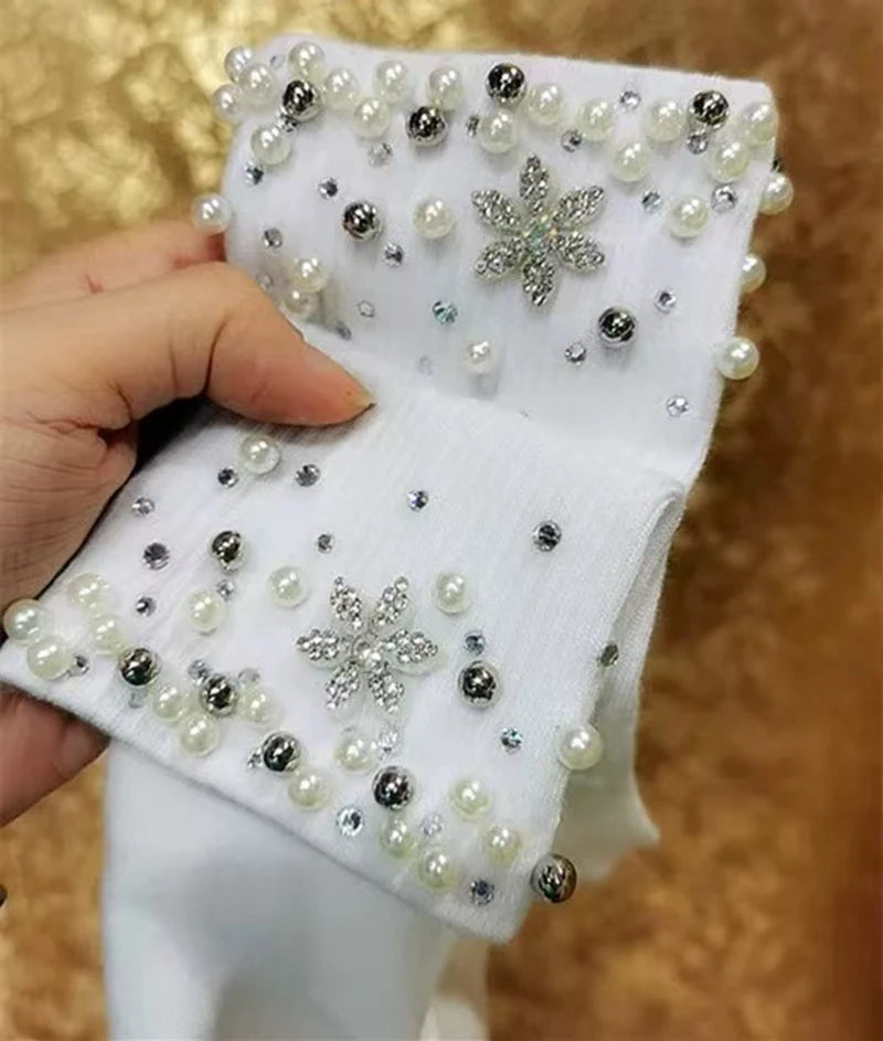 Breathable Cotton Beaded Pearl Socks