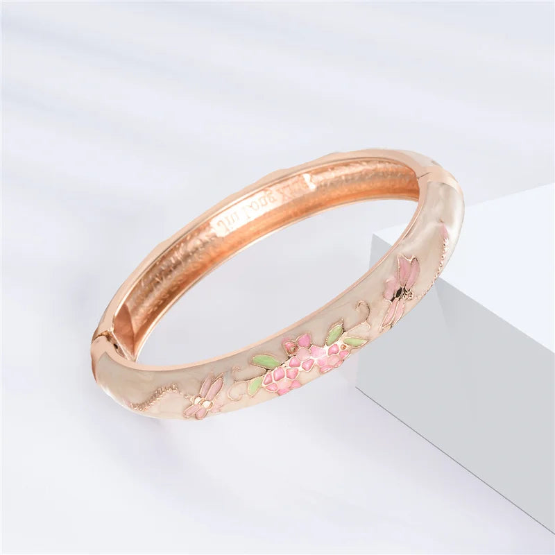 Floral Enamel Bangle Bracelet
